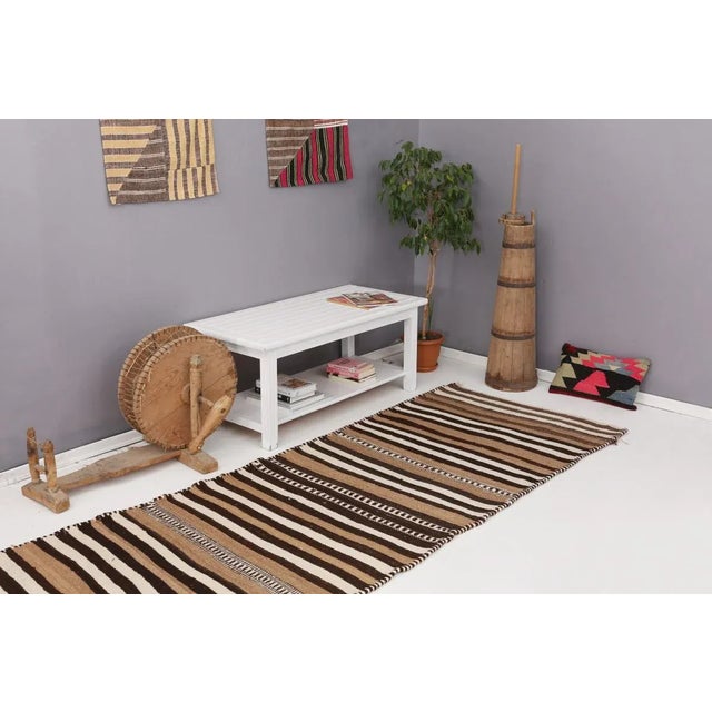 Mid 20th Century Striped Modern Brown Kilim Runner For Sale In Los Angeles - Image 6 of 7