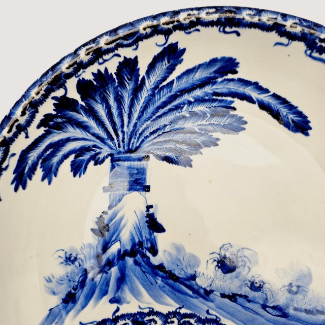 Ceramic Large Hand-Painted Blue and White Porcelain Charger Bowl, Chinese Export Style, 16" For Sale - Image 7 of 11