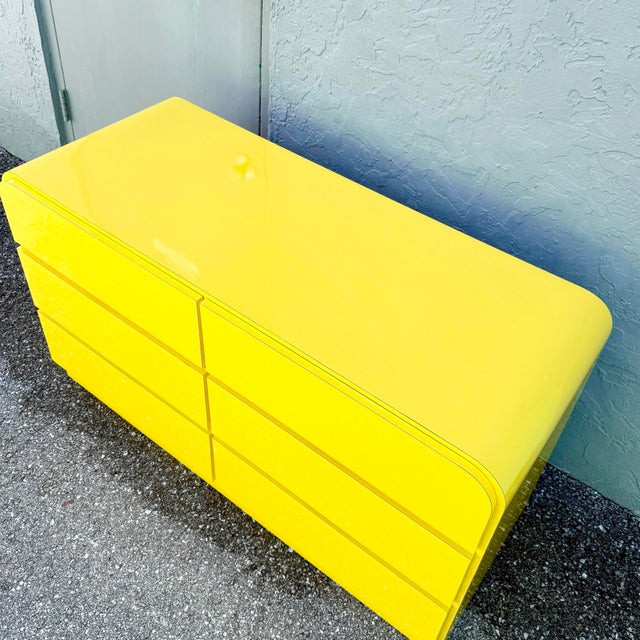 Postmodern Yellow Gloss Laminate Waterfall Dresser For Sale - Image 4 of 7