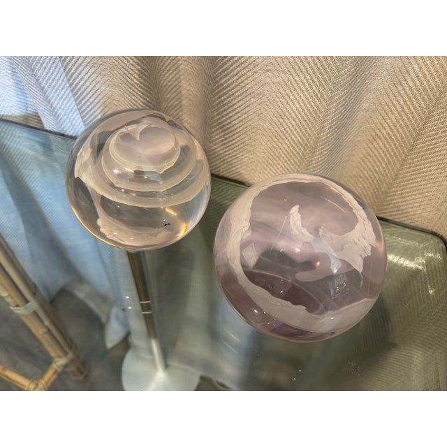 Paris antique market rare find, pair of vintage 1950s lucite decorative spheres.
