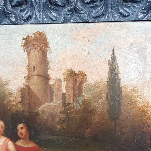 Girls with Goat Castle Landscape, 18th Century, Oil Painting on Canvas, Framed For Sale - Image 10 of 16