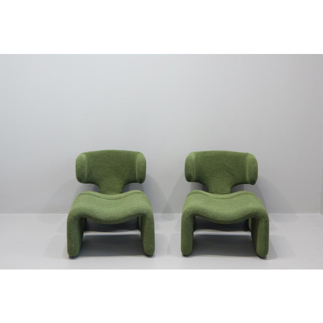 Pair of vintage Djinn armchairs, designed by Olivier Mourgue in 1965 for Airborne. Metal frame lined with foam and...