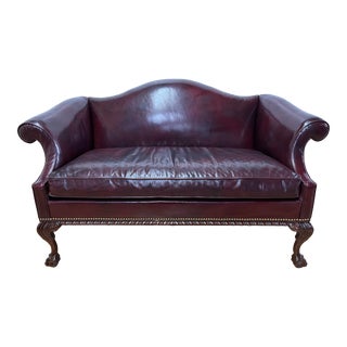 Hickory Chair Chippendale Leather Ball and Claw Sofa Settee For Sale