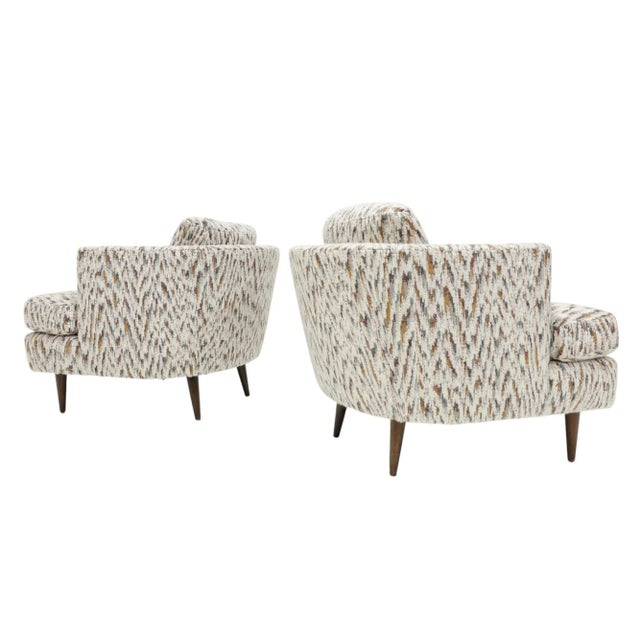 Beautiful and comfortable pair of Edward Wormley for Dunbar lounge chairs newly upholstered in a Holland & Sherry luxury...
