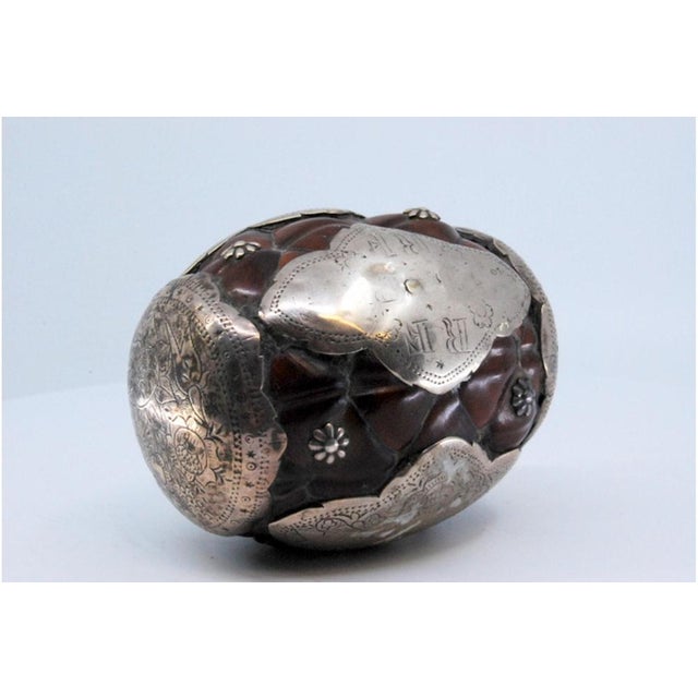 Silver-Plated Wine Barrel-Shaped Perfume Bottle with Engraved Plant Elements For Sale - Image 6 of 9