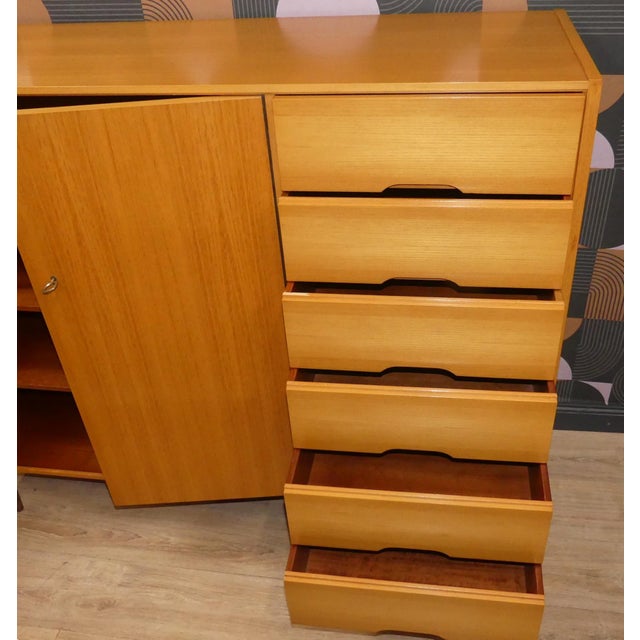 Mid-Century Modern Linen Cupboard with Drawers on Legs in Light Elm Wood, 1960s For Sale - Image 9 of 13