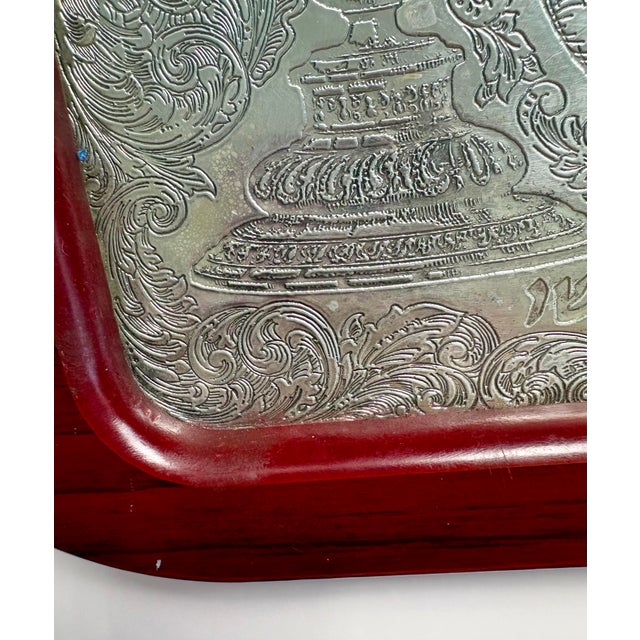 Vintage Hazorfim Sterling Silver & Mahogany Challah Tray With Glass Cover, 21.5" X 13" For Sale - Image 9 of 11