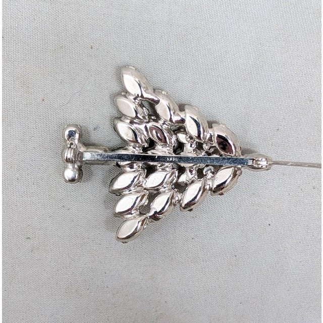Metal Vintage Signed Napier Book Piece Christmas Tree Frosted White Rhinestone Brooch For Sale - Image 7 of 7