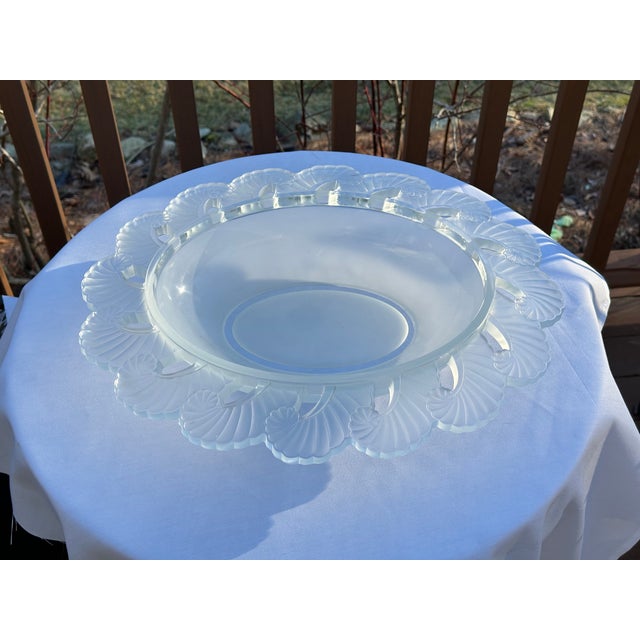 1930s Verlys France Art Deco Centerpiece Bowl | Rare Fern Leaf Satin Glass | 1935 For Sale - Image 5 of 13