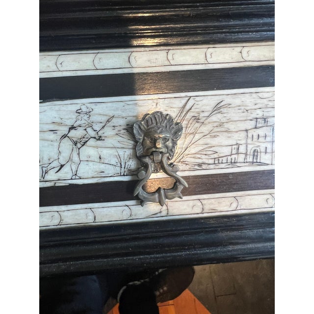 Italian Hand Crafted Lombardy Cabinet on Stand Center Mirror and Etching Details For Sale - Image 4 of 12