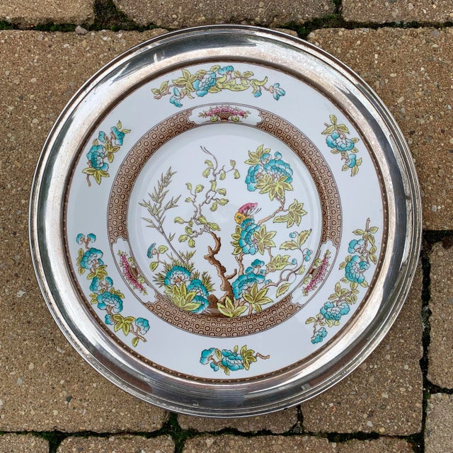 White Shreve & Co San Francisco Sterling Rimmed Spode ‘India Tree’ China Charger Plate For Sale - Image 8 of 8