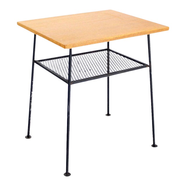 Mid Century Modern Mesh Shelf Wire Legs Side or End Lamp Occasional Table Stand For Sale