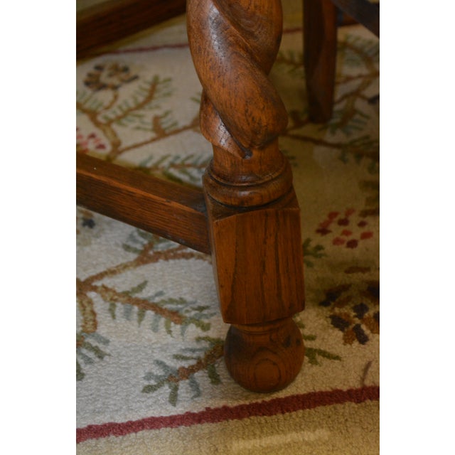 Early 1900’s English Oak Barley Twist Draw - Leaf Dining Pub / Tavern Extending Table For Sale - Image 6 of 16