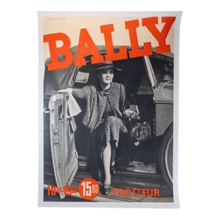 Vintage Bally Swiss Art Deco Car Automobile Stone LIthographic Advertising Poster, Trotteur (Flat Heeled Shoe) on Archival Linen Backing For Sale