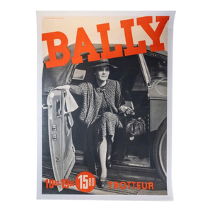 Vintage Bally Swiss Art Deco Car Automobile Stone LIthographic Advertising Poster, Trotteur (Flat Heeled Shoe) on Archival Linen Backing