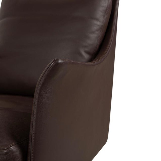 Flexform Boss Leather Armchair Brown Swivel Chair Manual Function For Sale - Image 5 of 13