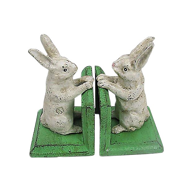 Pair Rustic White Rabbit Cast Iron Bookends Chairish