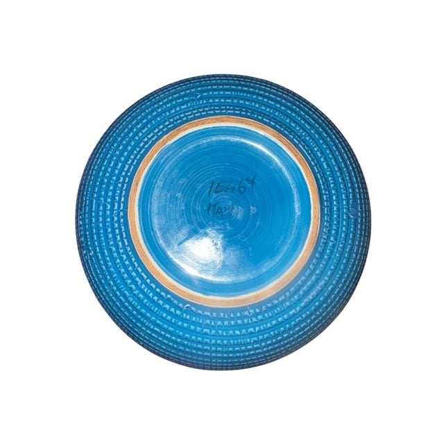 Turquoise 1966 Aldo Londi for Bitossi Hand-Painted Turquoise Bowl With Red & Violet Berry Motif For Sale - Image 8 of 10