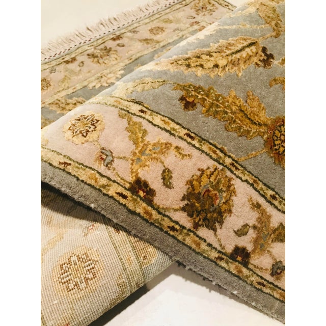 Textile Blue Silk & Wool Handmade Jaipur Carpets, 1984, Set of 2 For Sale - Image 7 of 10