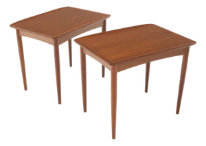 Pair of Danish Mid Century Modern Rolled Edges Side End Tables Stands Dowel Legs