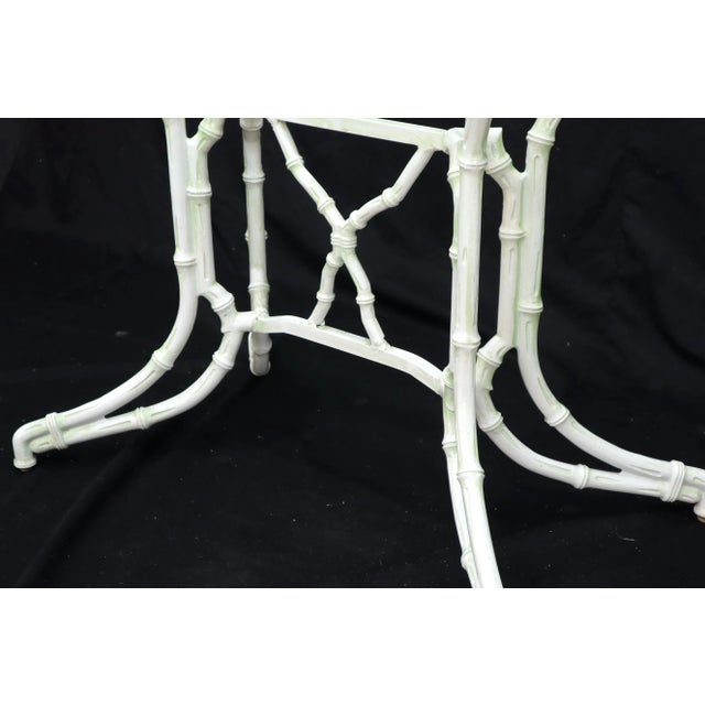 Cast Aluminum Faux Bamboo Dining Table w/ 4 Matching Chairs Outdoors Green Vinyl For Sale - Image 6 of 13