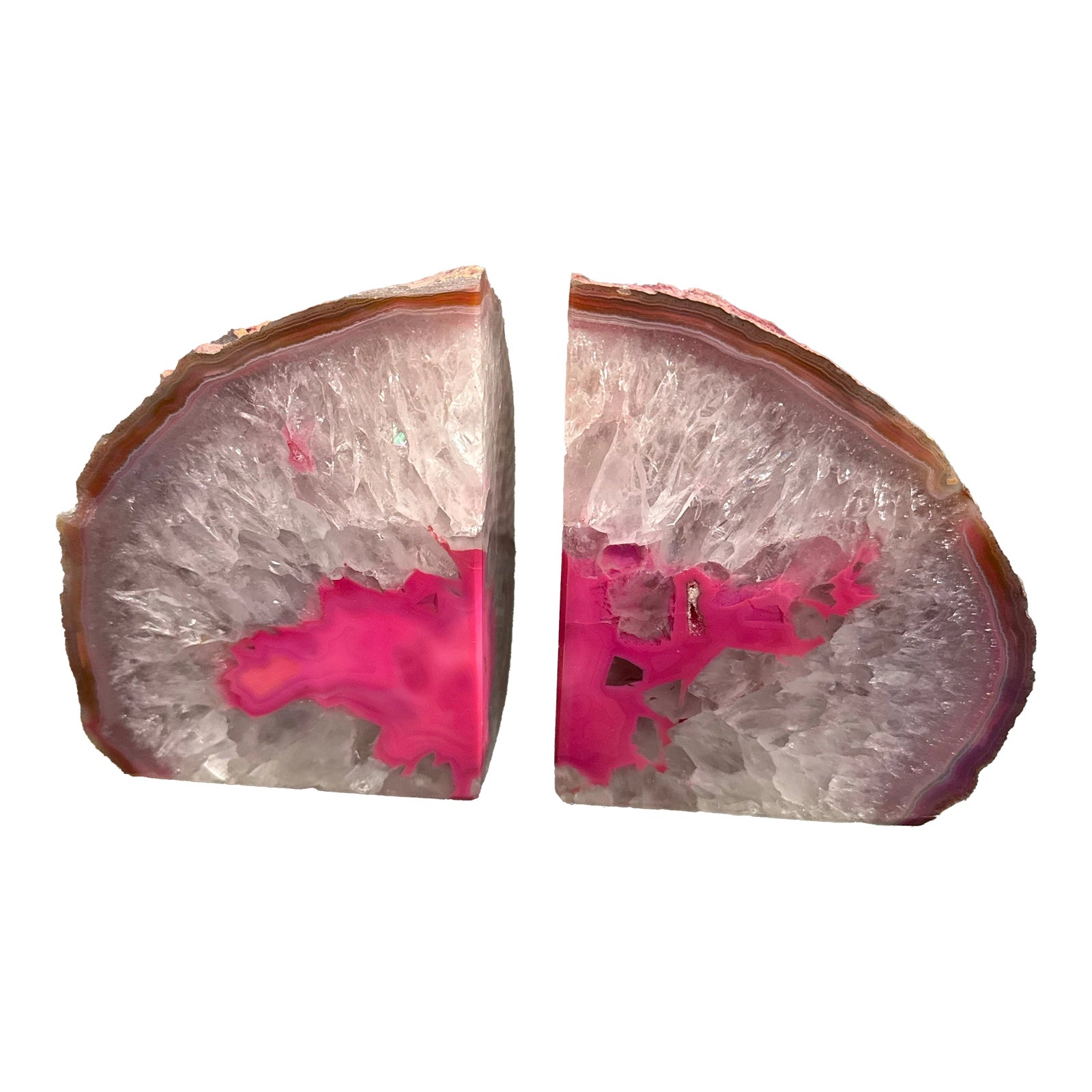 Bright Pink Agatha Geode Bookends | Chairish
