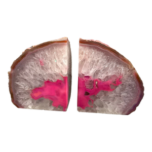Bright Pink Agatha Geode Bookends