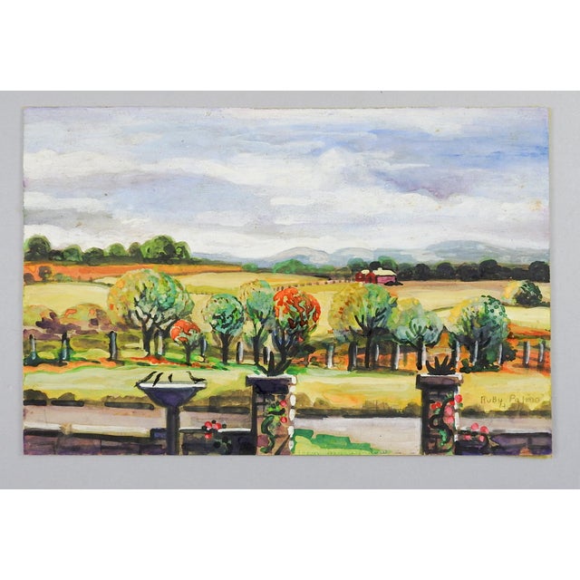 Mid 20th Century Orchard Landscape Watercolor Painting For Sale - Image 4 of 4