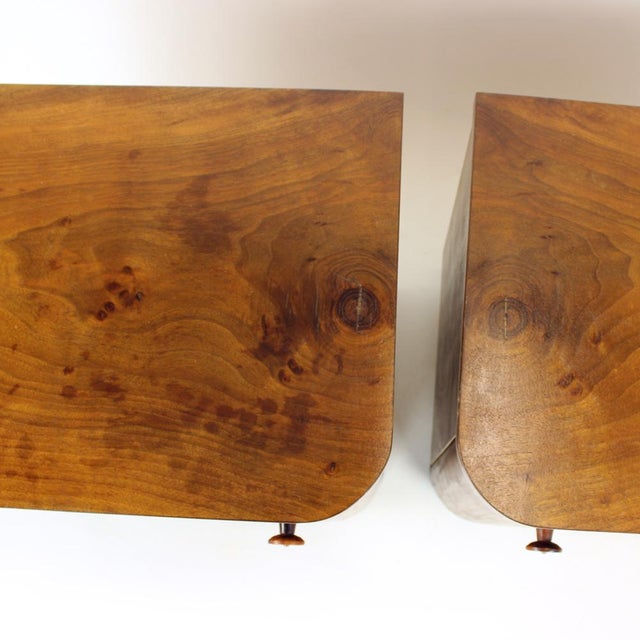 Wood Vintage Art Deco Bedside Tables in Walnut Veneer, Czechoslovakia, 1930s, Set of 2 For Sale - Image 7 of 18