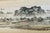 Beautiful vintage Chinese ink wash landscape painting presented in a wood frame behind glass. The panoramic composition...