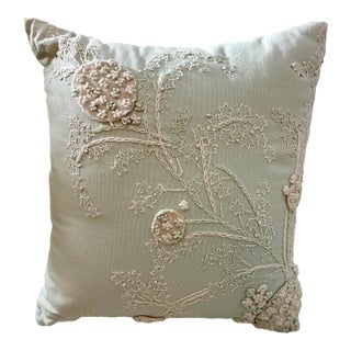 Vintage Tahari Home Embroidered Throw Pillow 15” X 15” Mint Green For Sale