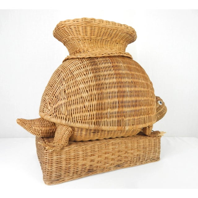Taupe 1970s Vintage Wicker Turtle Side Table For Sale - Image 8 of 12