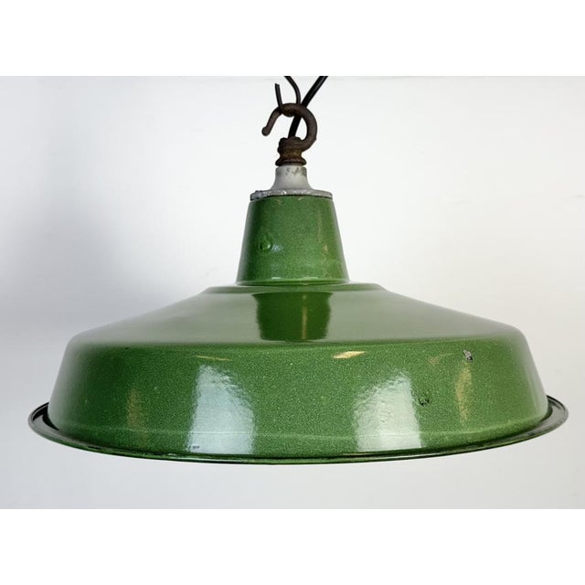 Industrial Green Enamel Factory Pendant Lamp, 1960s For Sale - Image 6 of 17