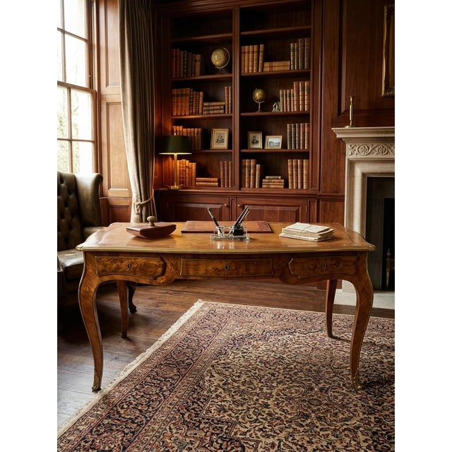 French French Louis XV-style Bureau Plat (Flat-Top Writing Desk) Featuring a Leather-Insets Topp For Sale - Image 3 of 5