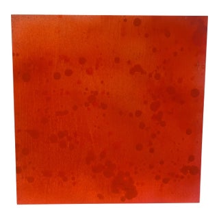 Contemporary Red Orange Abstract Spray Paint and Acrylic Painting on Wood Panel by Kathryn Hempel For Sale