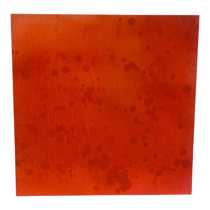 Contemporary Red Orange Abstract Spray Paint and Acrylic Painting on Wood Panel by Kathryn Hempel