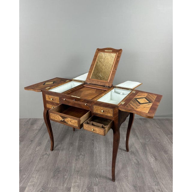 20th Century Louis XV Marquetry Dressing Table, Vanity Table with Mirror For Sale - Image 5 of 9