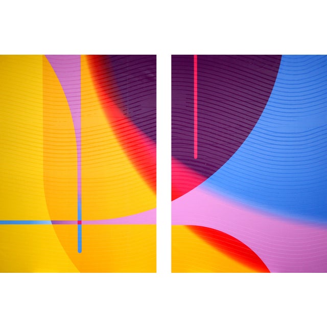 Abstract Contemporary Abstract Matte Gel Applied on Fine Art Digital Printed Canvas "Orpiment Fuchsia Électrique # Antiseptique" by Jerome Tham Vo My For Sale - Image 3 of 4