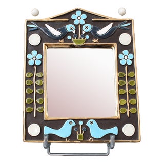 Vintage Ceramic Wall Mirror by Mithé Espelt, 1970s For Sale