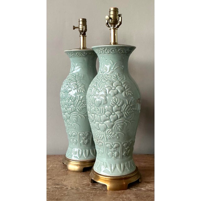 Celadon Vintage Boho Maitland Smith Celadon Lamp For Sale - Image 8 of 12