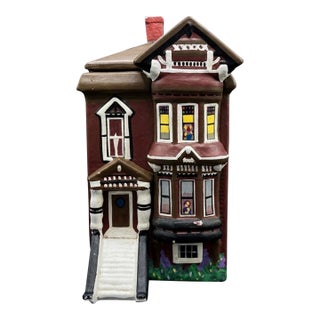 Vintage 1980s Painted Lady Victorian House Ceramic Cookie Jar For Sale