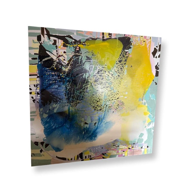 Abstract Vintage Jackie Saccoccio Square Portrait (Spring) 2015 Oil and Mica on Linen For Sale - Image 3 of 12