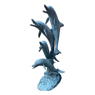 Monumental American Bronze Four-Dolphin Fountain Sculpture. Late 20th Century. For Sale