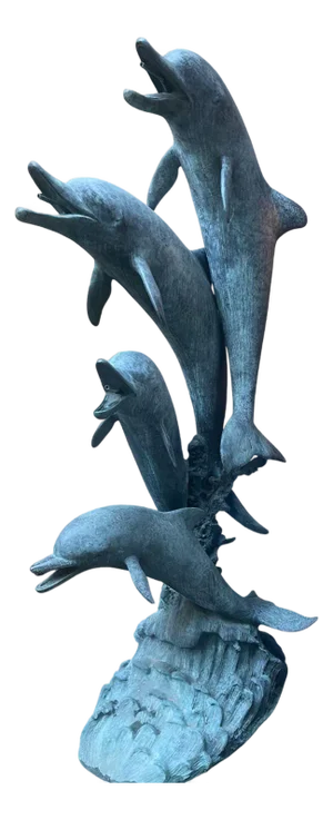 Monumental American Bronze Four-Dolphin Fountain Sculpture. Late 20th Century.