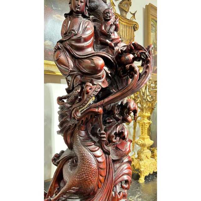 Monumental Chinese Rosewood Guanyin Sculpture For Sale - Image 9 of 12