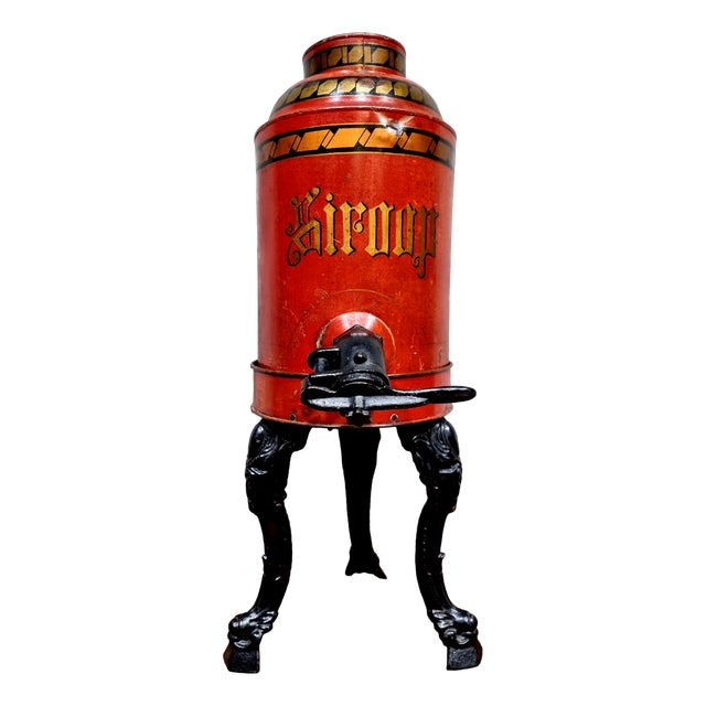 Vintage Cast Iron Decorative Syrup Dispenser, 1890s For Sale