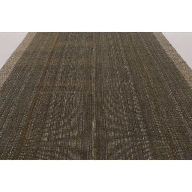 Rug & Kilim Rug & Kilim’s Contemporary Flatweave in Brown With Blue Abrash Border For Sale - Image 4 of 9