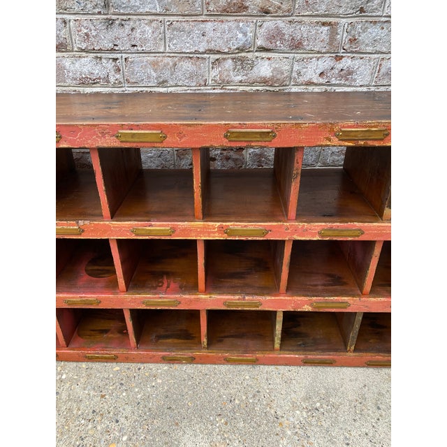 Vintage Red Wood Post Office Mail Sorter Console Table Chairish
