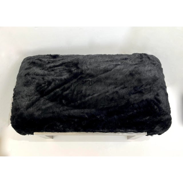 Mid-Century Modern 1970s Italian Vintage Black Faux Fur Steel Bed Stool Bench For Sale - Image 3 of 13