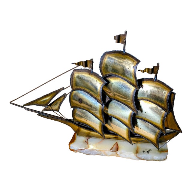 Vintage John DeMott Brutalist-Style Metal Sailboat Sculpture For Sale